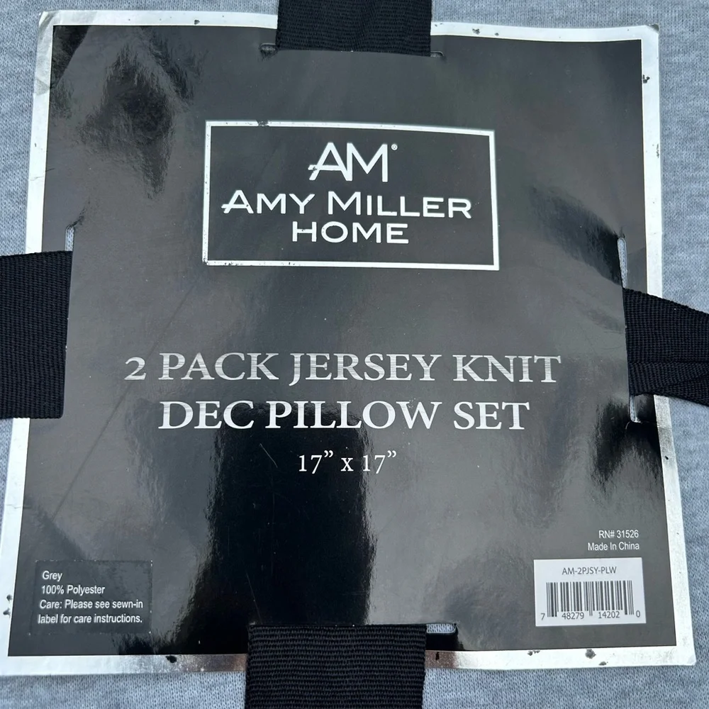 NEW Amy Miller Home 2 Piece Jersey Knit Pillow Set Light & Dark Gray Soft 17x17”